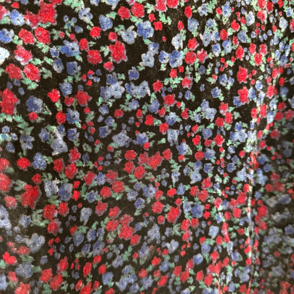 Gap Womens Floral‎ Velvet Puff Sleeve Mock Neck Ruffle Blouse Blue Red Black M - Picture 5 of 13